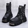 Fashion 2025 Retro Lace-up Men's Platform Boots Fashion Casual New Designer Motorcycle Boots Male Solid Color Cow Leather Punk Shoes Man