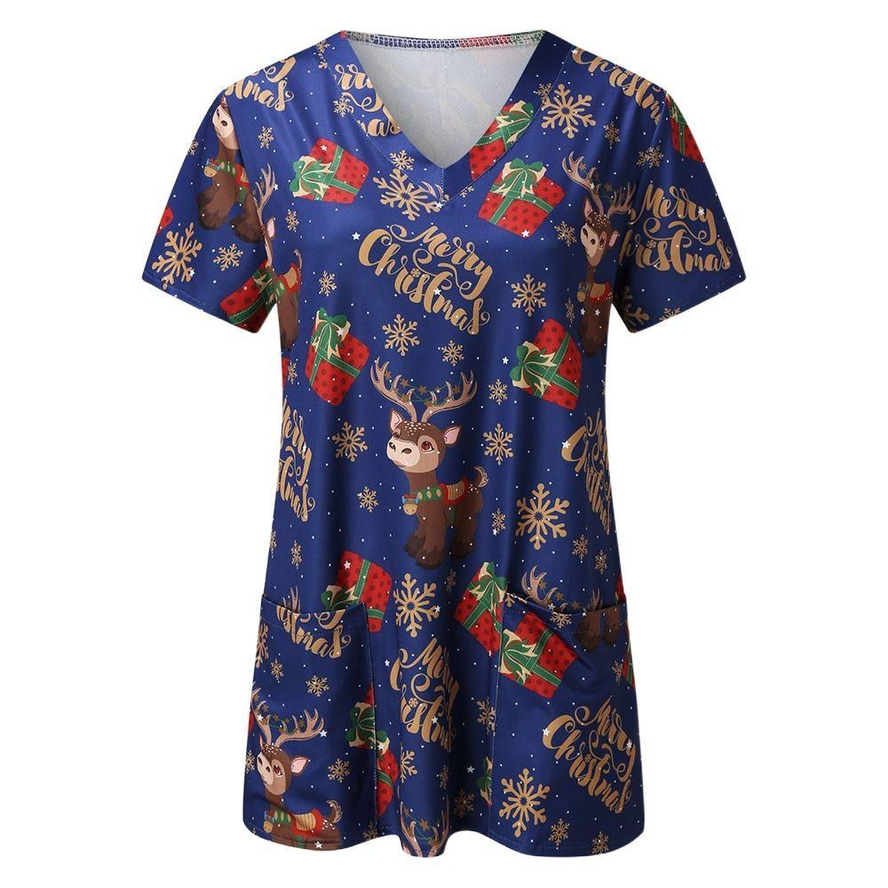 

Casual Santa Claus Snowman For Women Summer Christmas Blouse V-neck Shirts Tops Woman T-Shirt XL-F