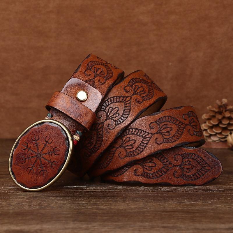 New Retro Washed Extra Thick Outdoor First Layer Cowhide Belt Men's