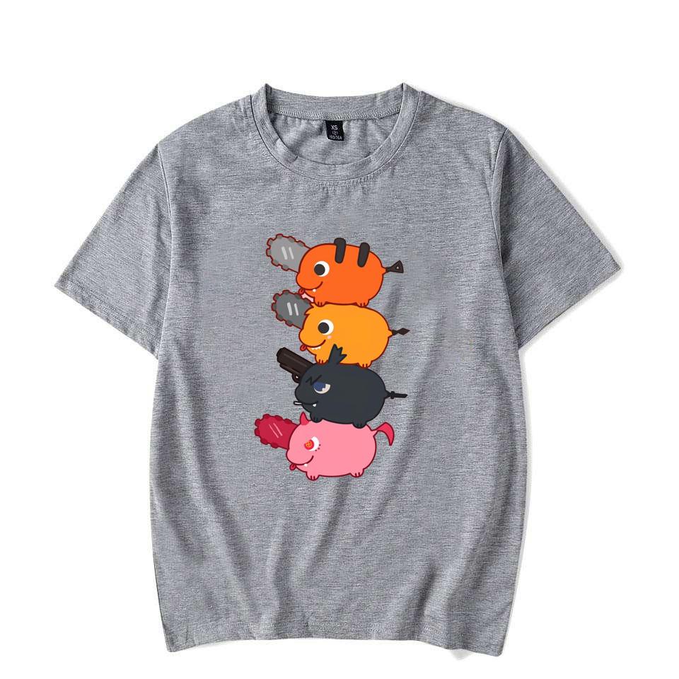 Anime Colorful Pochita Pattern Men Women T-shirt Trendy Urban Streetwear Funny Casual Breathable Unisex Tee Comfy Soft