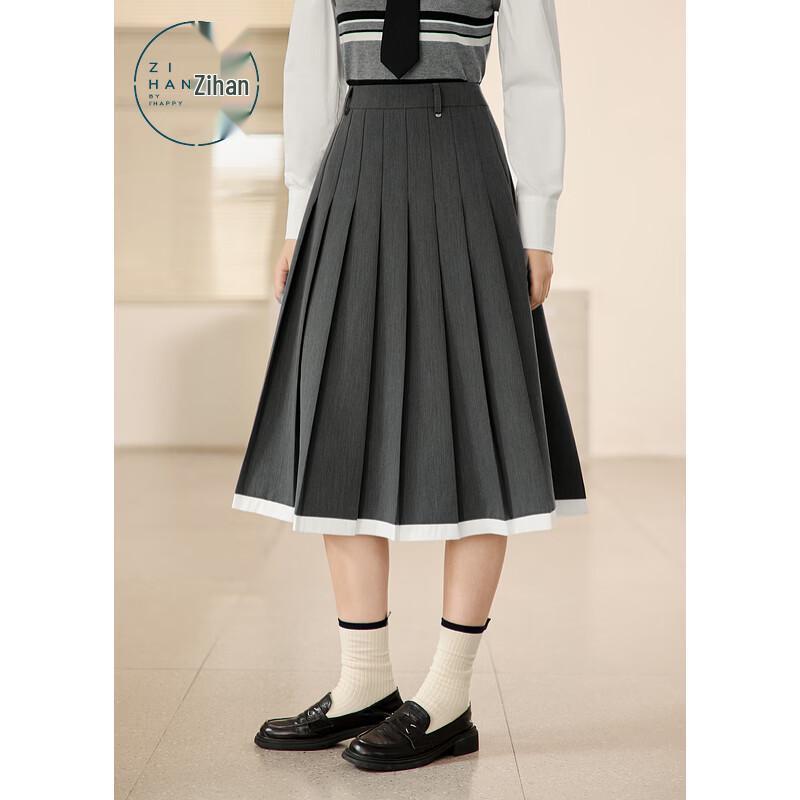 ZIHAN Women s Preppy Pleated A-Line Midi Skirt L