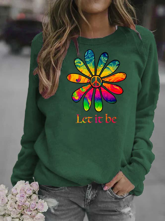 Sunflower Print Women's Round Neck Hoodie