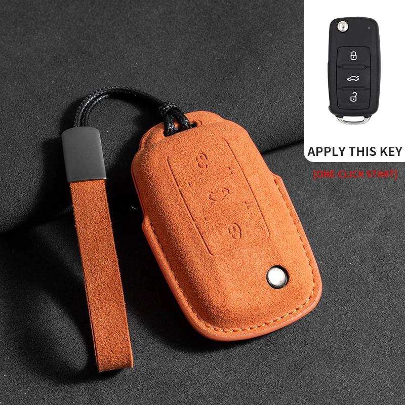 Suede Car Key Case Cover Fob Keychain for VW Volkswagen Golf 7 MK7 Tiguan MK2 for Ateca Leon FR Ibiza Skoda Octavia Kodiaq