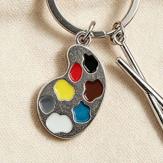 2PCS Palette Keychain with Metal Chain Buckle Keyring Easy Carry Durable Alloy Artistic Palette Shape Key Holder for Art Lovers Bag Charms