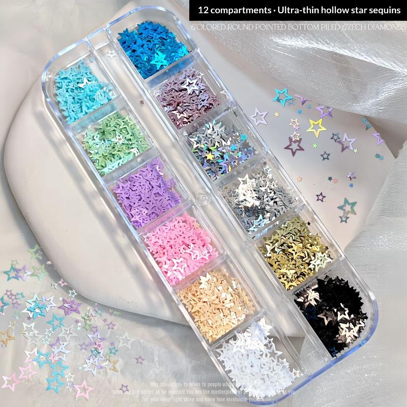 1 Set Diy Manicure Accessories Mixed Color Star Nail Glitter Laser Holographic Sequins Non Toxic For Kids Adults