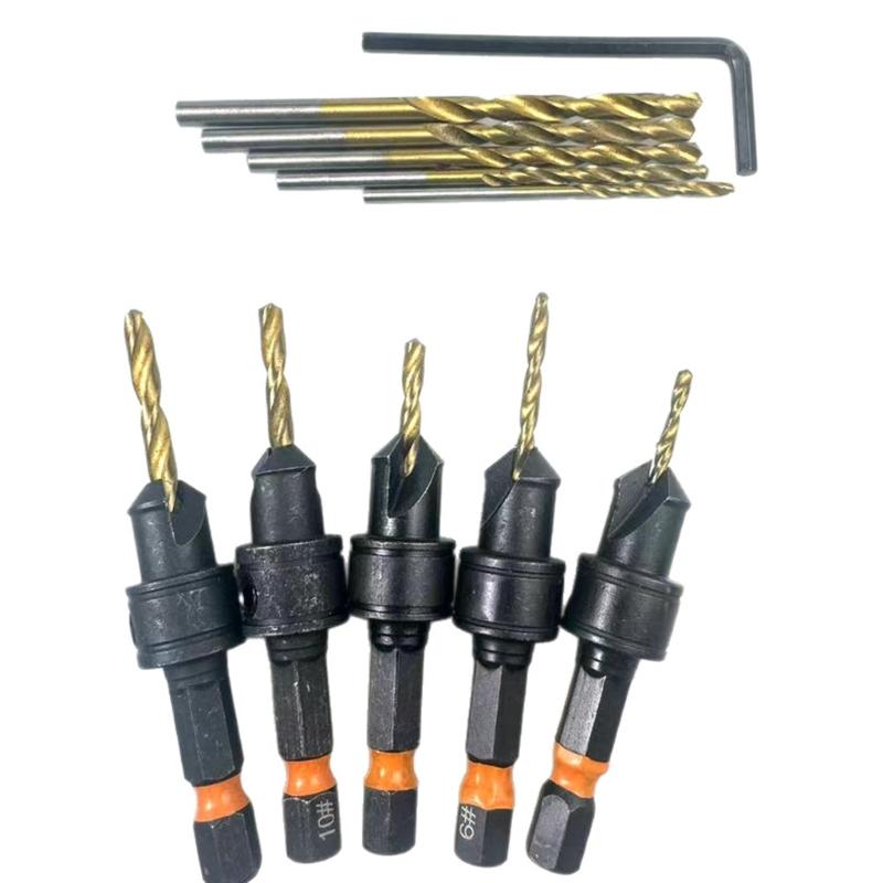 11Pieces Metal Coated Countersink Drill Bit Featuring 1/4Inch Hex Shank Adjustable Depth for Woodworking