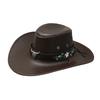 Floral Embroidered Bull Head Rivets Cowgirl Hat Women Retro Wide Brim Western Caps Party Travel Fashion PU Leather Panama Hats