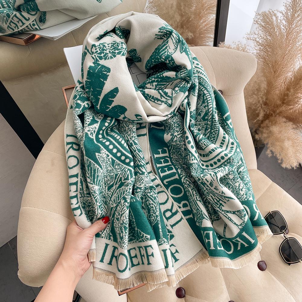 Écharpes Jacquard en Cachemire Double Face Rose Hiver Haute Qualité Écharpe Wrap Épaisse pour Femmes Écharpe Pashmina en Laine pour Dames black