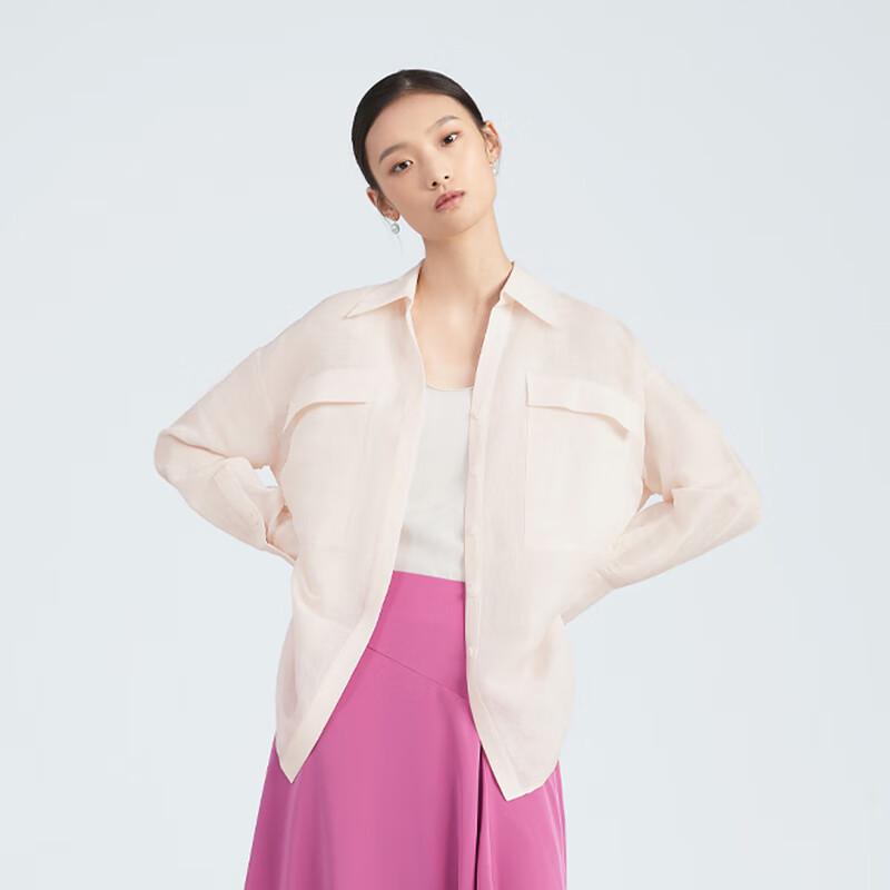 OVVOVV Women s Linen Silk Blend Long-Sleeved Casual Shirt S