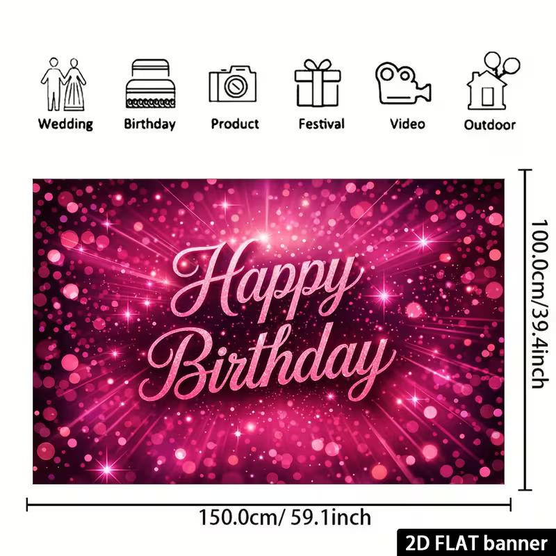 2D Pink Sparkle Bokeh Birthday Backdrop Banner Happy Birthday Party Photo Booth Background