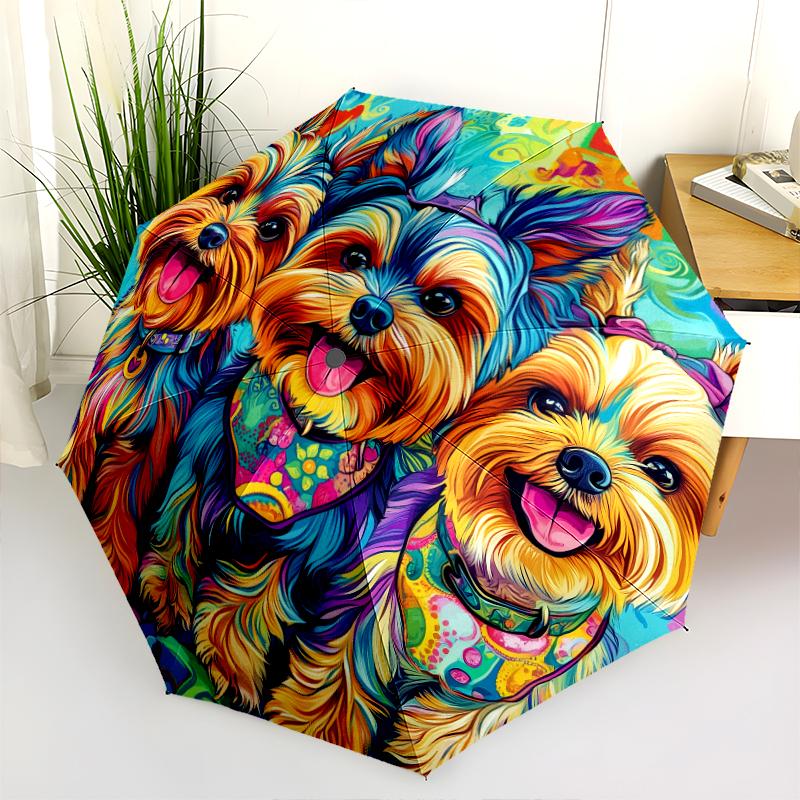 Fantasia Yorkshire Terrier, ombrello pieghevole automatico, design portatile e pieghevole, 8 stecche, un regalo di Natale o di compleanno.