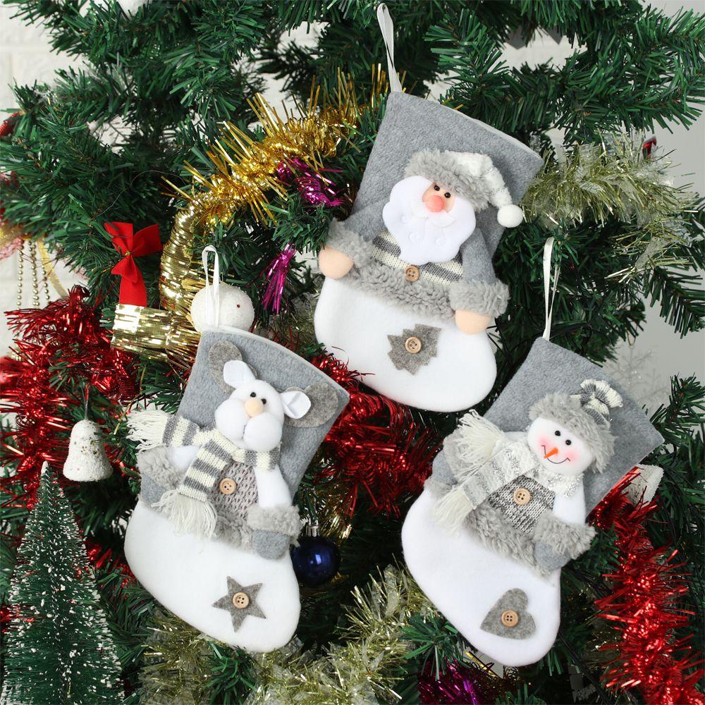 Xmas Tree Ornament Present Pocket Christmas Stockings Hanging Socks Santa Claus Candy Bag