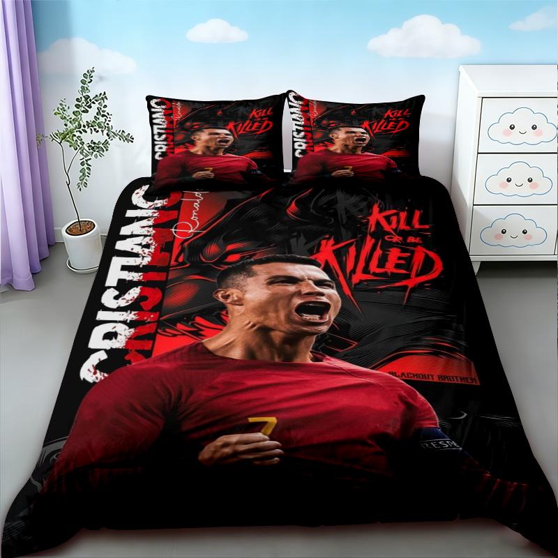 Copripiumino Cristiano Ronaldo Calcio CR7 Set Biancheria da Letto per Camera da Letto Confortevole e Traspirante Regali per Fan Queen King