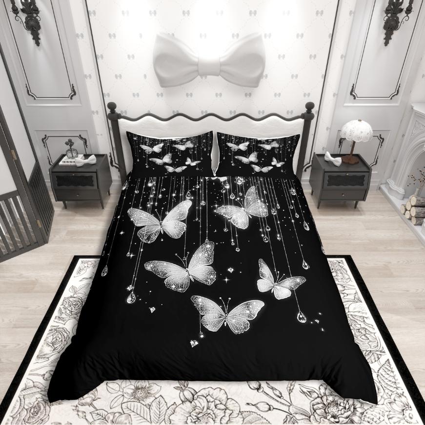 Comforter Homewish Chic Butterflies Cartoon Butterflirs Bedding Setpink Black Bed Set For Kidsluxury Bedroom Decor