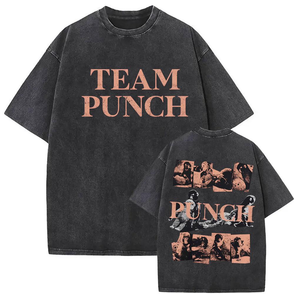 Punch The Funny Monkey Graphic T Shirt Unisex Women Clothing High Quality Crewneck Tshirts Oversized Vintage Washed Humor T Shirts