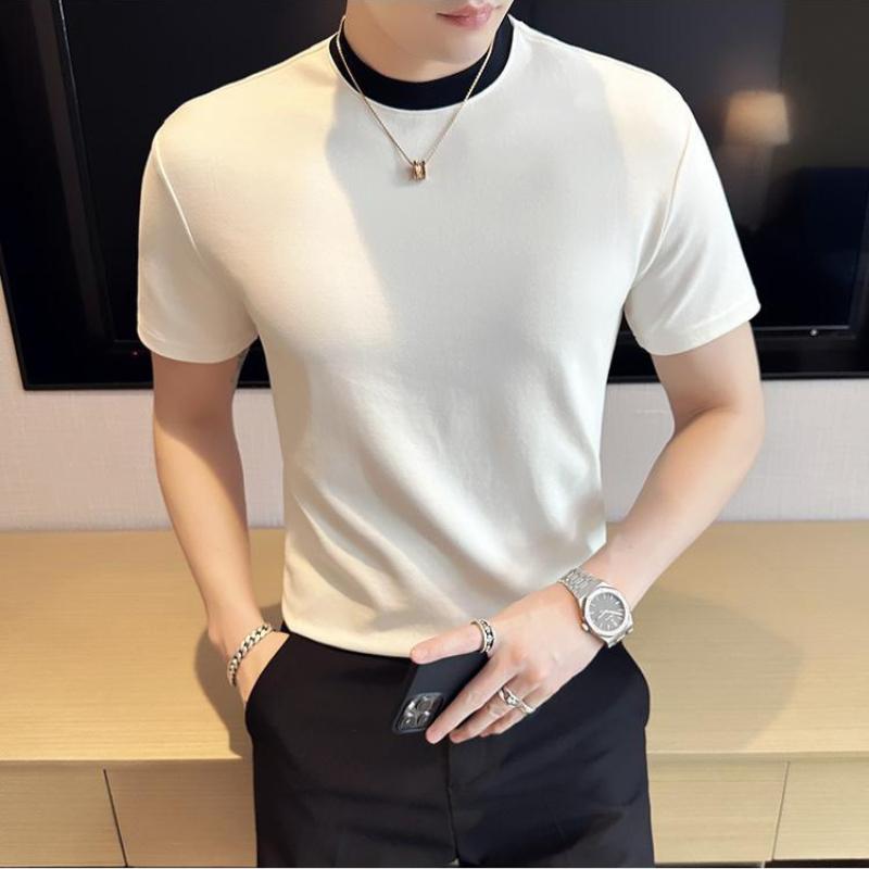New Summer Short-sleeved T-shirt Men's Trendy Brand Fashion Fake Two-piece Half-sleeved Pure Cotton Slim Round Neck Bottoming