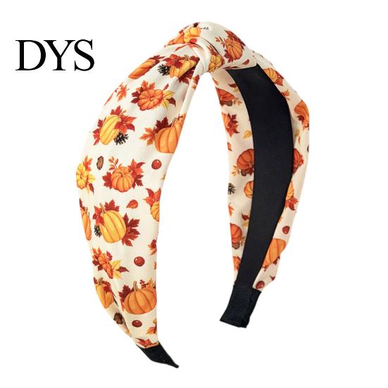 Decorative Headband for Holiday Parties Fall Knotted Women, Pumpkin Maple Leaf Headband, Stable Non Slip Hair Accessory Wide Brim Thanksgiving Autumn