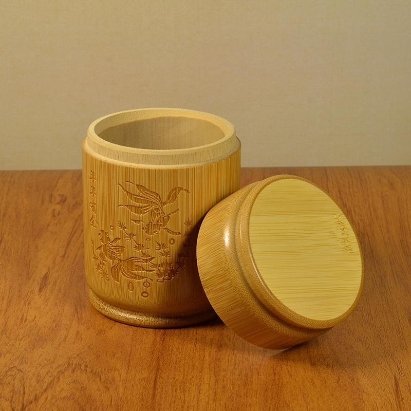 Handmade Bamboo Tea Storage Box Chinese Carved Tea Canister Lid Seal Kitchen Storage Jars Accessories Spice Box Organizer