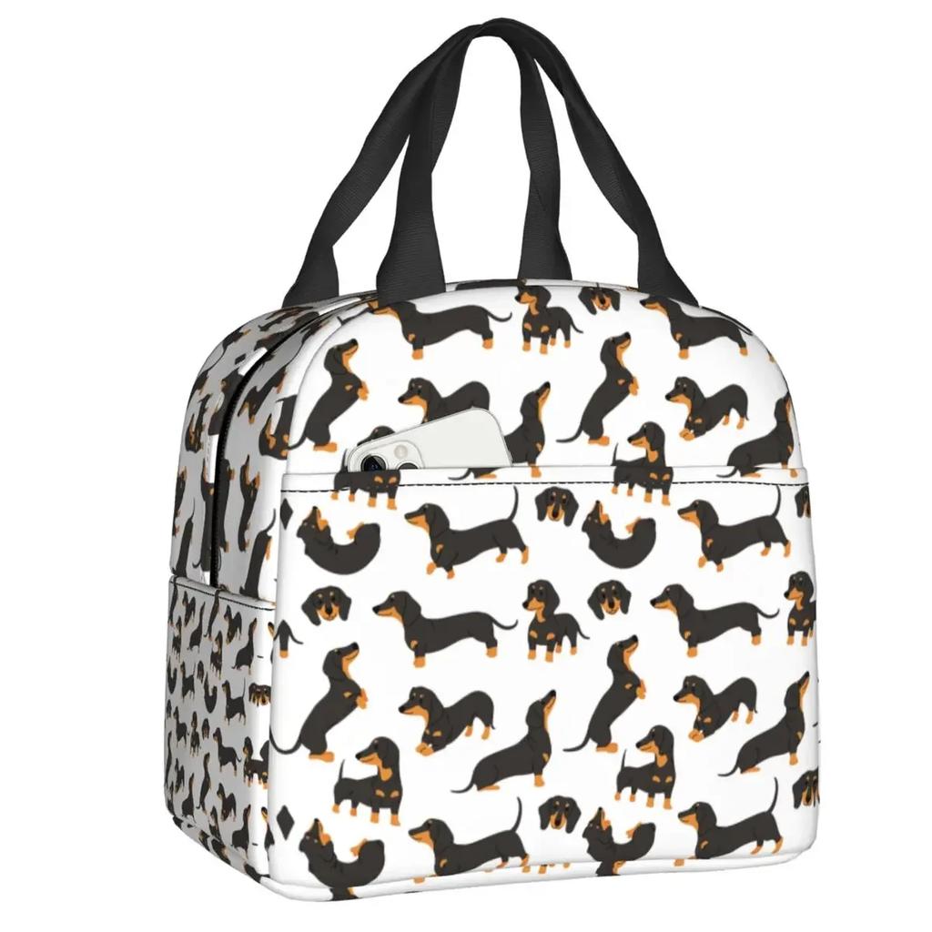 Custom Dachshund Sausage Dog In Florals Lunch Bag Women Cooler Warm Insulated Lunch Boxes for Adult Office