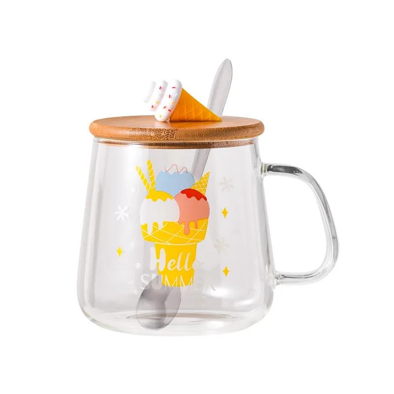 Cartoon Cute Mug High Borosilicate Glass Cups Creative Big Belly Mug with Cover High Temperature Resistant Transparent Water Cup