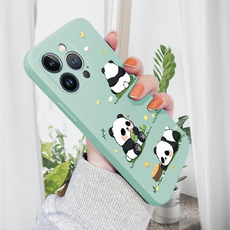 

Для iPhone 16 15 14 13 12 Pro Max 13 12 Mini 14 15 16 Plus SE 2020 SE 2022 мягкий силиконовый чехол для защиты линз с милым рисунком панды из мультфильма iPhone X/XS небесно-голубой