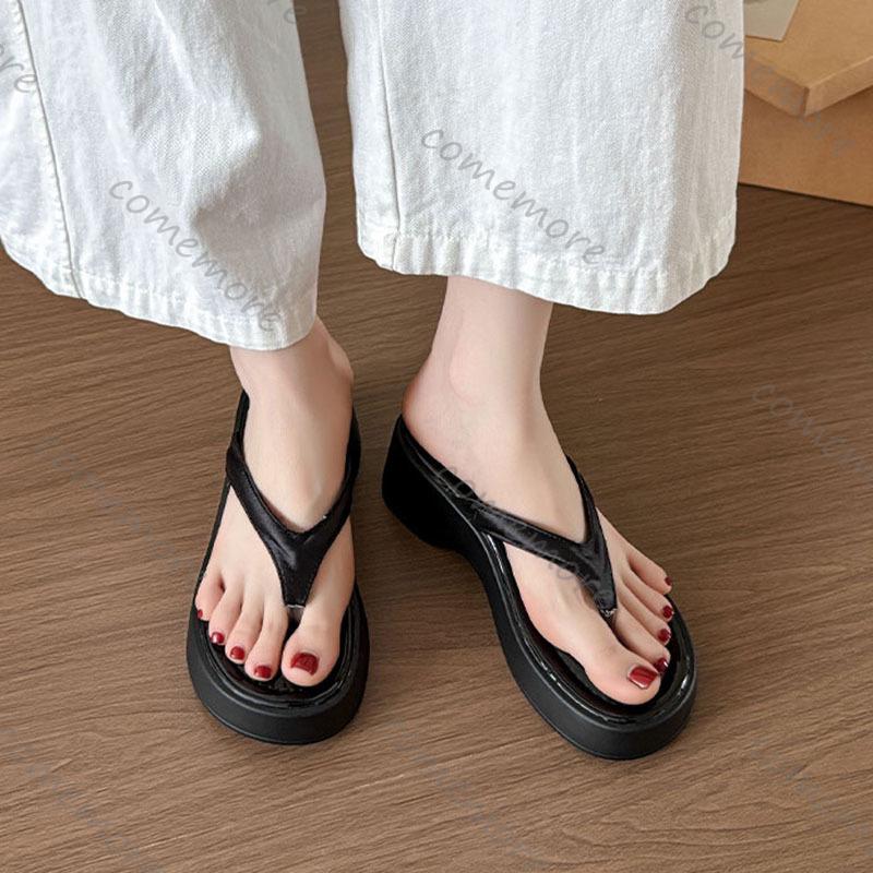 Fashion Comemore Summer Clip Toe Platform Wedges Women Slippers Fashion Thick Heel Flip Flops Solid Casual Sandals Slipper for Women