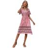 Summer Vintage Idyllic Pink Slim V-Neck Floral Dress