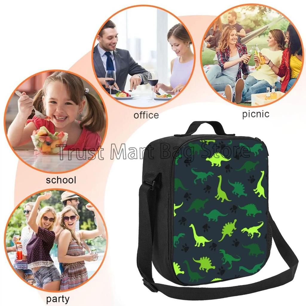 Isolierte Cartoon-Dinosaurier-Lunchtasche für Kinder, Jungen, Mädchen, tragbare thermische Bento-Lebensmitteltasche, Oxford-Kühltasche für Schule, Arbeit