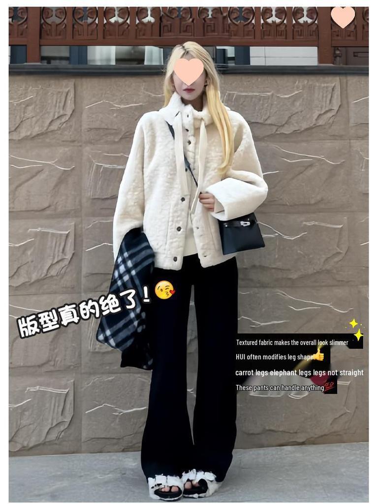 Damen Schwarze Fleecegefütterte High-Waist Schlankmachende Schlaghose für Herbst/Winter 2025