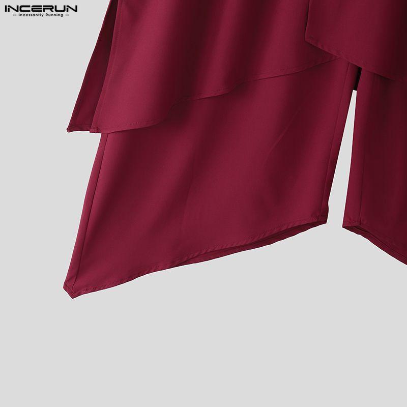 INCERUN Men Elastic Waist Irregular Layers Casual Long Pants Trousers