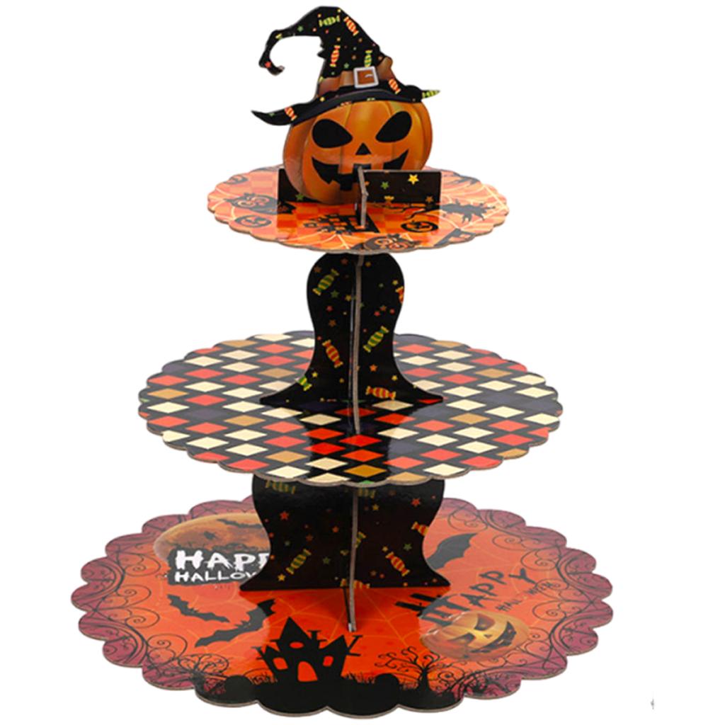 Halloween Themed Multi Tier Paper Dessert Stand For Spooky Party Tabletop Decoration And Sweet Treats Display