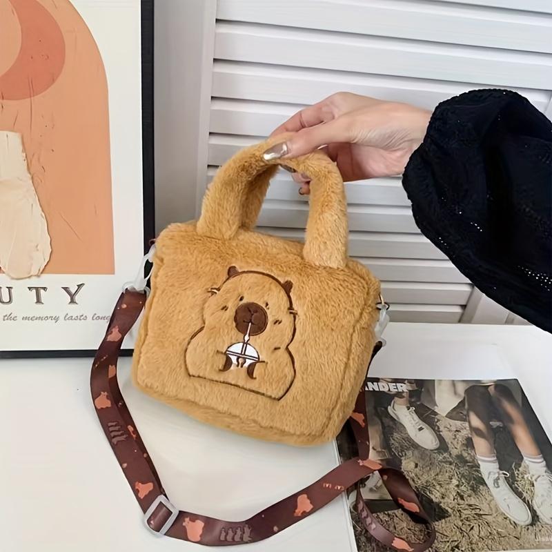 1pc of Capybara Crossbody Bag, Small Square Plush Makeup Handbag, Mobile Phone Coin Purse, Key Pouch