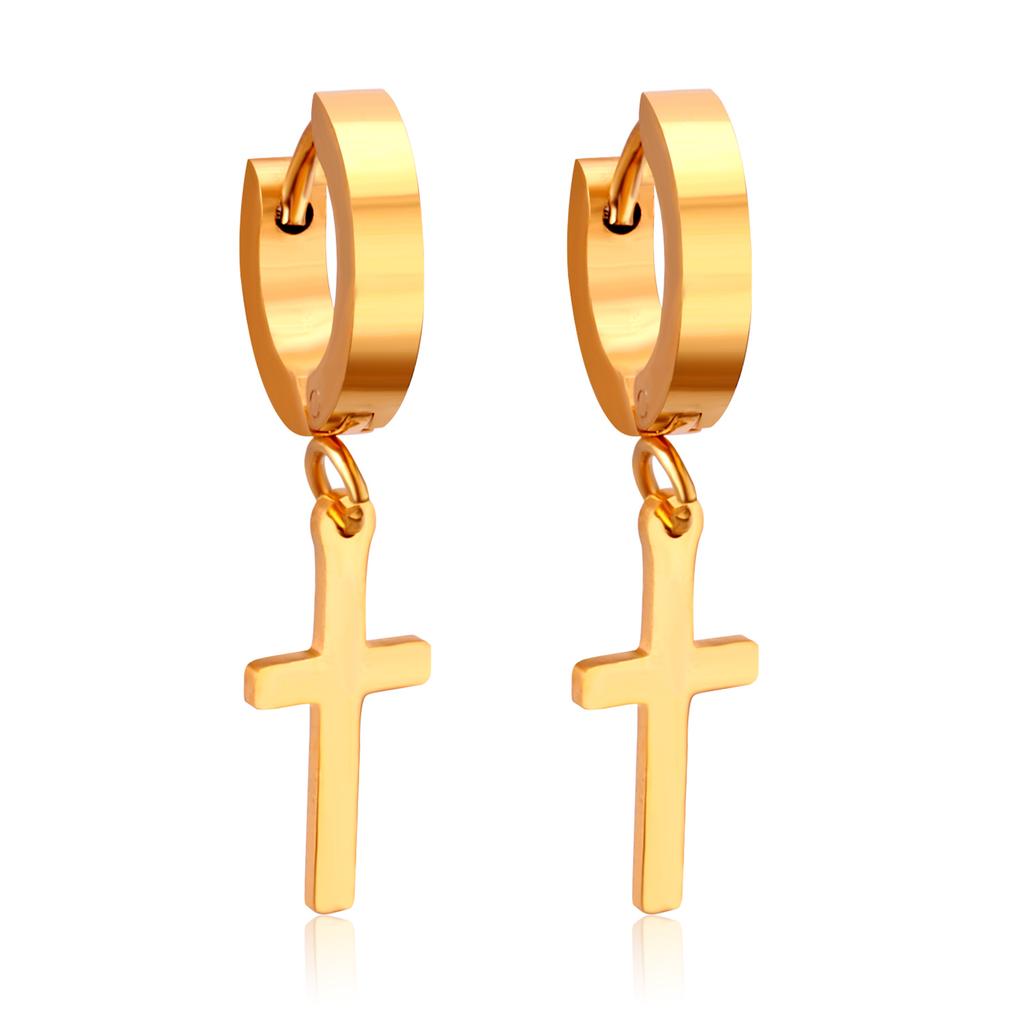Rock 1 pairs Stainless Steel Cross Pendant Earrings for Men/Women Long Tassel Unisex Drops Huggie Hoops Punk Gothic Jewelry