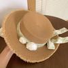 Summer Fresh Forest Lace Flower Sun Hat Women Flat Top Woven Straw Woven Hat Beach Vacation Beach Straw Hat