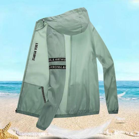 Men Summer Sun Protective Jacket Hooded Long Sleeve Zipper Placket 360-Degree Sun Protection Coat Ice Silk Thin Loose Fit Fishing Outerwear