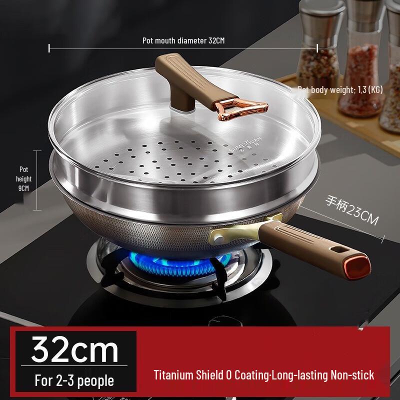 

Yoshida Craftsman 32CM Double-Sided Titanium Non-Stick Pan with Lid and Steamer