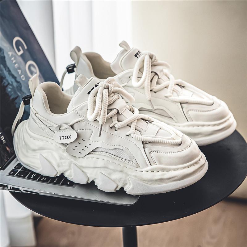 

Модные дизайнерские кожаные кроссовки на платформе для мужчин, повседневная модная обувь для отдыха и прогулок, низкая помощь, обувь на шнуровке для мужчин 44 белый