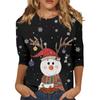 3/4 Sleeve Shirts For Women Print Christmas Tees Blouses Casual Plus Size Basic Tops Pullover