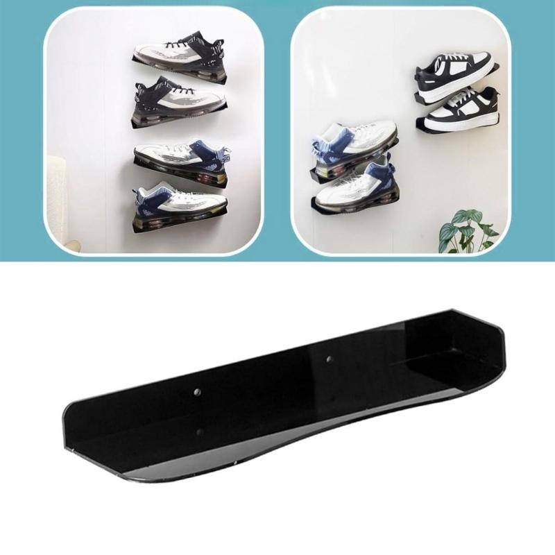 1 Pair Space Saving Shoe Display Stand Wall Mount Rack for Sneakers and High Heels Acrylic Shelf with Adjustable Height