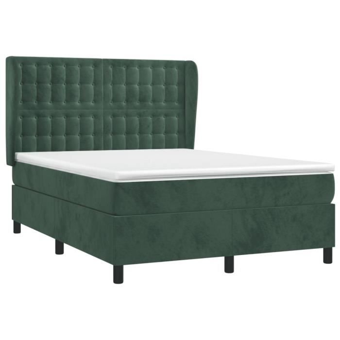 3129456 vidaXL Lit à sommier tapissier et matelas Vert foncé 140x200cm Velours
