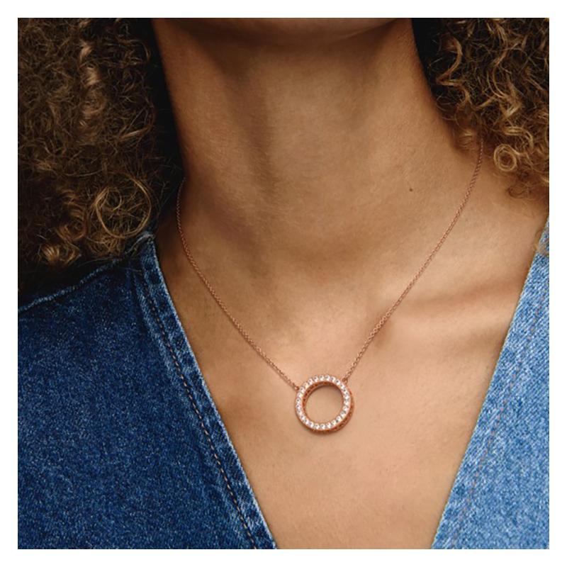 Pandora Rose gold heart 925 silver synthetic cubic zirconia necklace for women 580515CZ