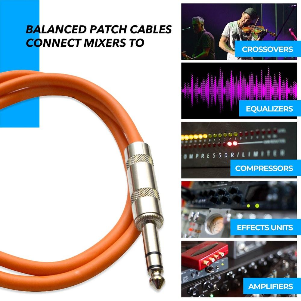 Seismic Audio SATRX-6BGORYP 6-Pack Multi-Color 6-Foot 1/4 Inch TRS To 1/4 Inch TRS Patch Cables