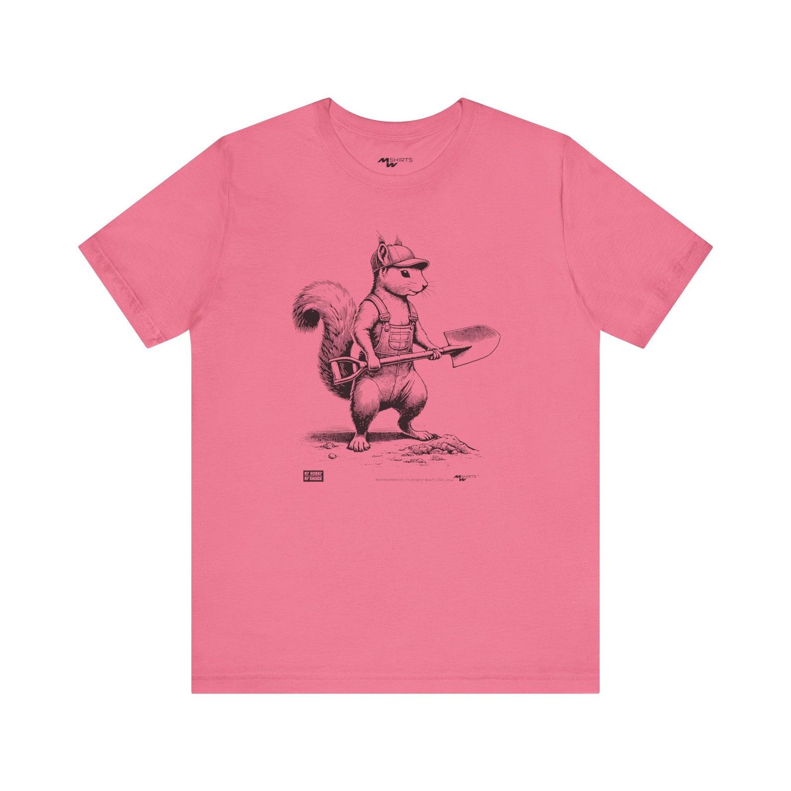 Gardening Squirrel T-Shirt: Copper Engraving Vintage Style, Unisex Tee S