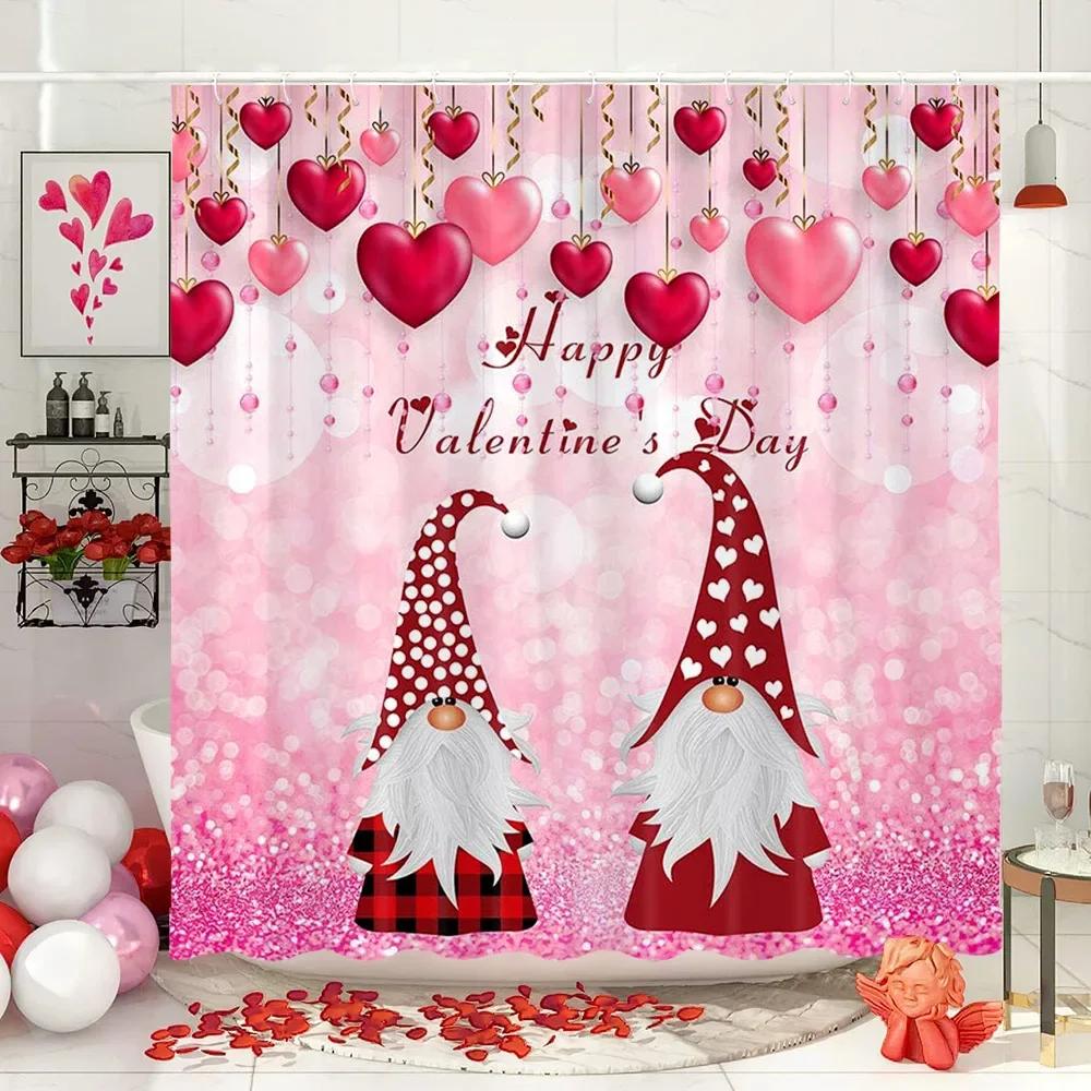 Valentine's Day Shower Curtain Romantic Red Rose Hearts Valentine's Day Genie Shower Curtain Set Shower Curtains Bathroom Decor