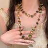 Double Layers Necklace Green Colorful Beaded Necklace Vintage Necklace Mother Of Pearl For Beach Party Casual Wear