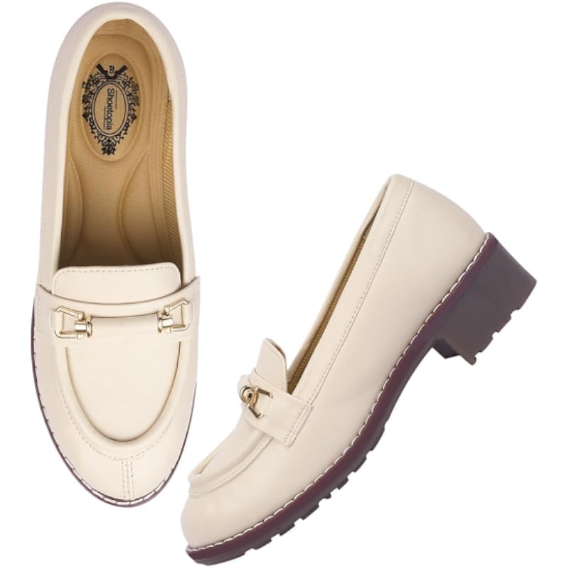 Shoetopia Women'S Flat Loafers Cream, 4 Uk