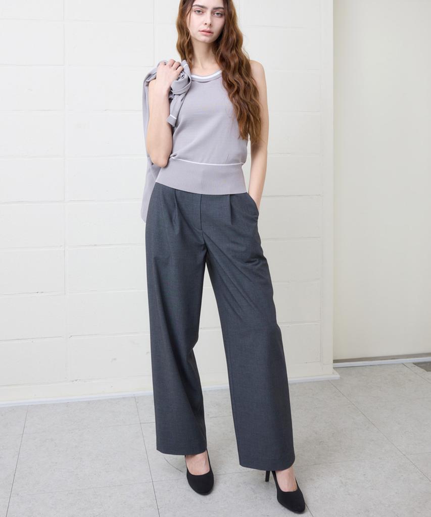 YUJEEOT Single-Pleat Wide Cool Wool Elastic Pants