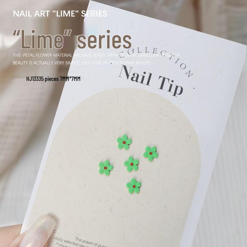 

Lime Series 5pc Nail Art Charms: Bowknot, Hollow Heart, Pearl Bowtie, Flower Decorations.