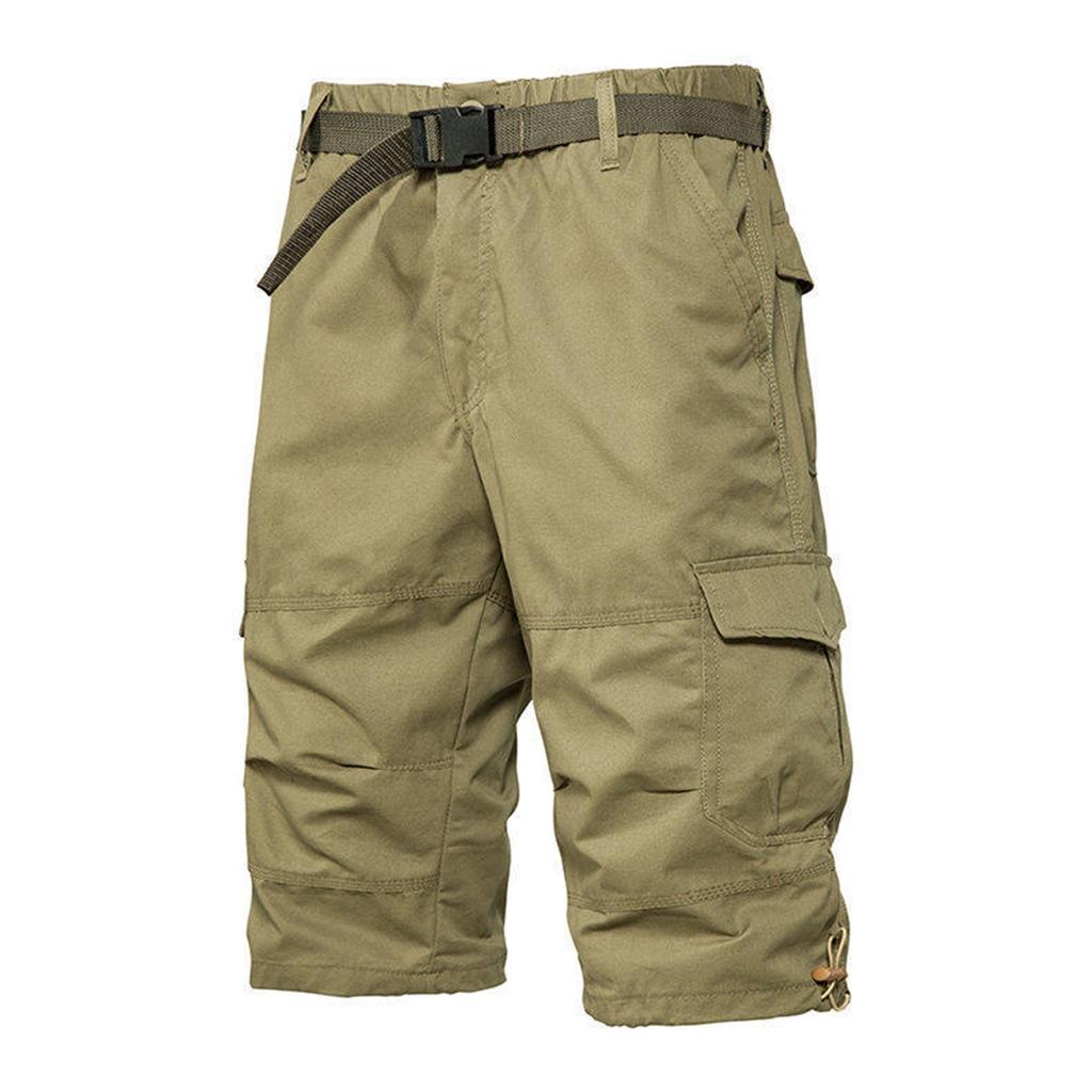 Men's Summer Cotton Thin Overalls Men's Three-quarter Pants Loose Straight Pants Trendy Wear-resistant Seven-point Breeches