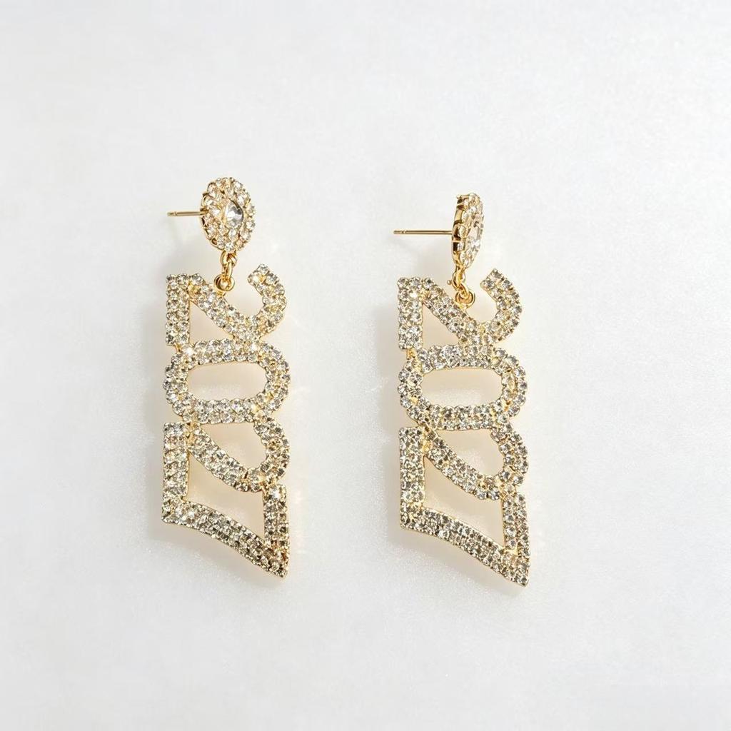 Sparkling 2027 Number Rhinestone Earrings for Women New Year Party Dangle Drop Earrings Fashion Jewelry Gift